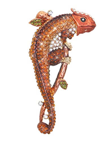 Retro Lizard Gecko Spider Animal Brooch Lapel Pin Dainty Rhinestone Crystal Brooch Costume Jewelry Accessories for Scarf Corsage - color: Big Lizard Brown