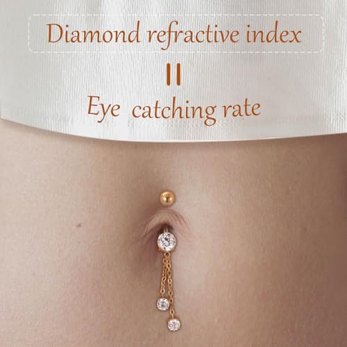 AROWRO Dangle Belly Button Rings Titanium Gold Sliver Belly Button Ring Hypoallergenic 14G Dangle Navel Piercing Jewelry 10mm Barbell for Women - color: Gold