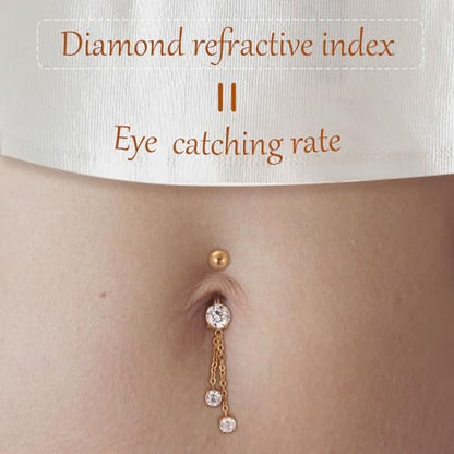 AROWRO Dangle Belly Button Rings Titanium Gold Sliver Belly Button Ring Hypoallergenic 14G Dangle Navel Piercing Jewelry 10mm Barbell for Women - color: Gold