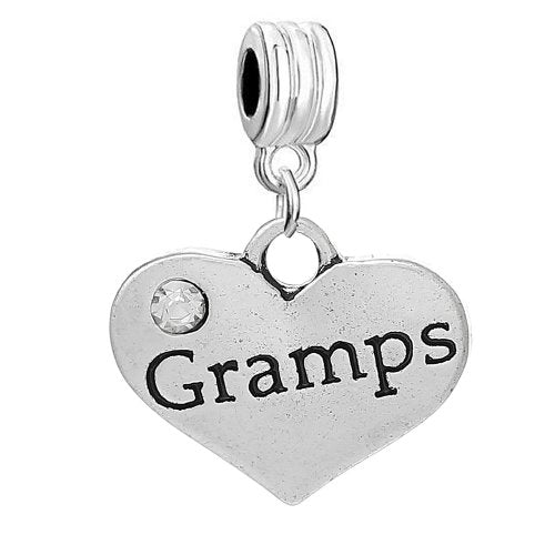 Sexy Sparkles Heart Charm – Fits Snake Chain Bracelets, Compatible with European, Biagi, and Chamilia, Ideal for Friendship and Family Jewelry (2 Pcs Mother Son) - style: Gramps