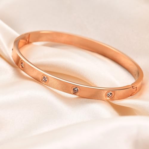 MYNENEY Womens Bracelets Stainless Steel Pave Cubic Zironia Stackable - color: 6mm-Crystal Rose Gold, size: 6.3 Inch