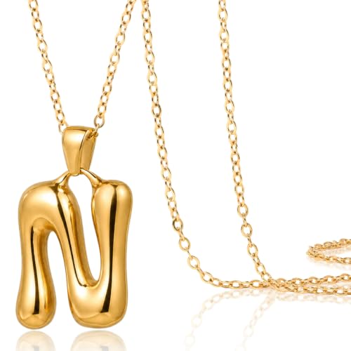 DoDoBeads Stainless Steel Initial Necklace, Waterproof 18K Gold Plated Necklace, Non-Tarnish Chunky Monogram Jewelry Gifts for Women, Mothers Day Gift - style: N
