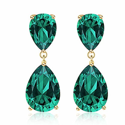 Teardrop Crystal Drop Earrings for Women, 14K Gold Plated Large Double Teardrop Dangle Earrings,Rhinestone Earrings for Wedding Prom Bridesmaid Party,Emerald/Red/Blue/Black/Pink/White Statement Earrings - color: Jade Green