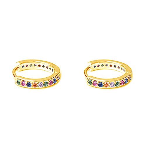 Rainbow 14K Gold Plated Mini CZ Small Cartilage Cuff Hoop Earrings for Women Teen Girls Multicolored Cubic Zirconia Tiny Sleeper Tragus Huggie Hoops Piercing Jewelry Gifts for Christams Party Birthday - style: 10mm