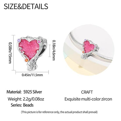 KUNSIR Charms Beads fits Pandora Charm bracelets for Woman 925 Sterling Silver Dangle Pendant Bead Jewelry Beads Gifts Happy Birthday Charms for Women Bracelet&Necklace - style: Heart