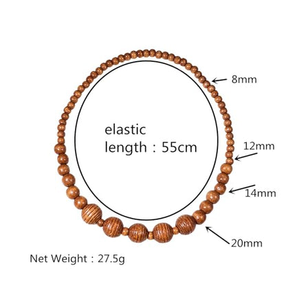 COLORFUL BLING Natural Chunky Wooden Beads Statement Necklace Boho African Tribal Collar Choker Bib Necklace Hippie Vacation Jewelry for Unisex Men Women - color: grooved light