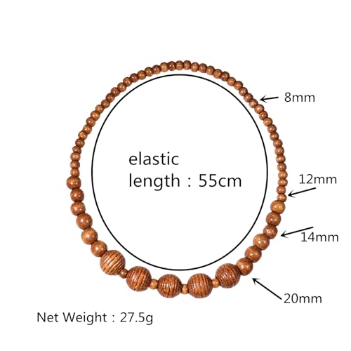 COLORFUL BLING Natural Chunky Wooden Beads Statement Necklace Boho African Tribal Collar Choker Bib Necklace Hippie Vacation Jewelry for Unisex Men Women - color: grooved light