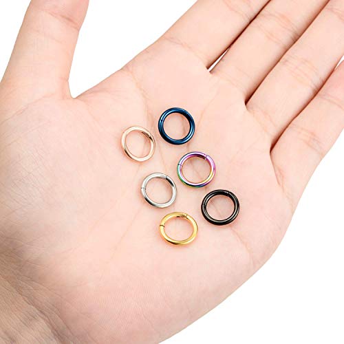 6-8Pcs 20G-18G-16G-14G Stainles Steel Clicker Ring Seamless Lip Nose Daith Cartilage Helix Tragus Hoop Ring - style: C:6 Pcs,14G(1.6mm) Pin Thickness
