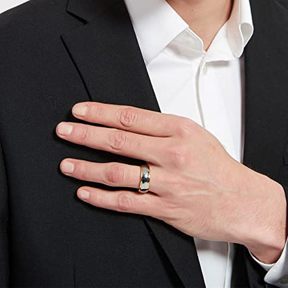 NUNCAD Men Women Tungsten Wedding Engagement Band | 4/6/8mm Two-tone Gold Silver, Domed Polished Step Edges, sizes 5-12 Wedding Band - color: 8mm-Gold & Silver