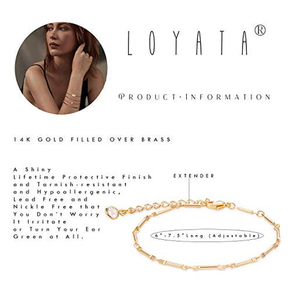 LOYATA Chain Bracelet Gold Link 14K Gold Plated Dainty Pearl Bracelet Simple Jewelry Gift for Women - style: Flat Bar