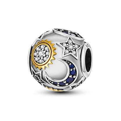 Pandach 925 Sterling Silver Charms for Bracelet&Necklace Dangle Pendant Bead with 5A Cubic Zirconia Stones,Jewelry Beads Gifts for Women - style: Bead Charm Moon Sun Star