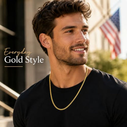 Modstel Premium Cuban Link Chain Necklace 4mm Stainless Steel,Rhodium Plated Silver, For Men & Women, Waterproof, Hypoallergenic, 16-24 Inch - color: Gold, size: 24inch