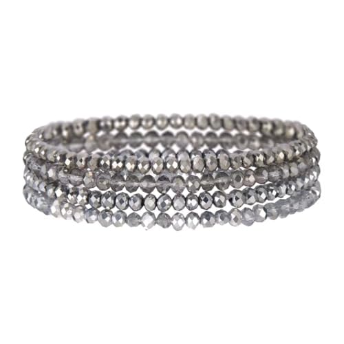 Boho Colorful Stackable Crystal Glass Beads Stretch Bracelets Multilayered Bracelets for Women Bohemian Jewelry - color: Gray 4pcs