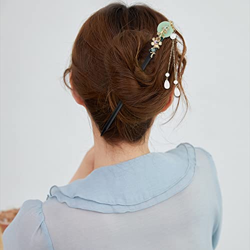 4 Pcs Japanese Chinese Hair Stick Retro Wooden Hairpin Flower Hair Chopsticks Vintage Hanfu Pins Headdress Classic Hair Fork for Long Hair Women