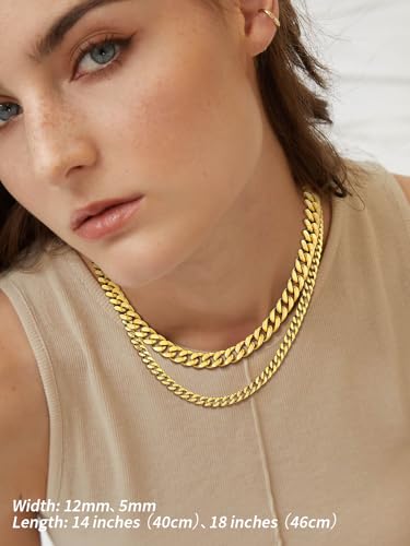 FindChic Men Curb Chain Necklace 18K Gold Plated/Stainless Steel/Black Chunky Double Tight Cuban Link Hip Hop Neck Chains for Men Boys 3.5MM/5MM/6MM/7MM/9MM/12MM 14''-30'' 8 Length Options (Send Gift Box) - color: E.7mm Width-Gold, size: 14 inches
