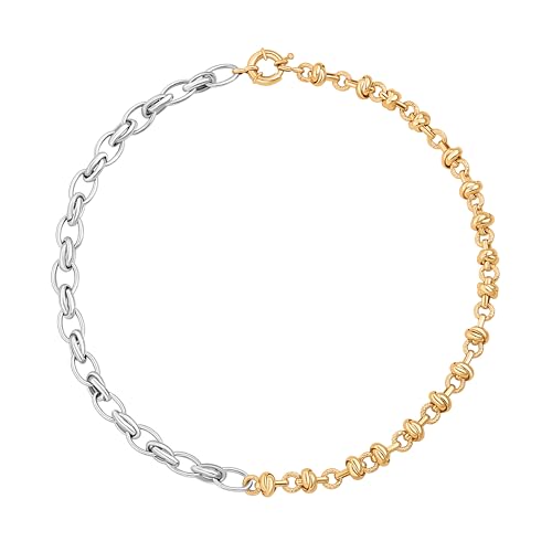 Aobei Pearl 18K Gold Plated Paperclip Chain Choker Satellite Chain Freshwater Cultured Biwa Pearl Pendant Necklace Dainty Turquoise Jewelry for Women - color: Two-tone Chain