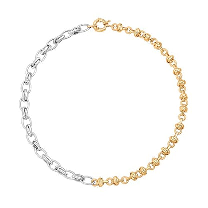 Aobei Pearl 18K Gold Plated Paperclip Chain Choker Satellite Chain Freshwater Cultured Biwa Pearl Pendant Necklace Dainty Turquoise Jewelry for Women - color: Two-tone Chain