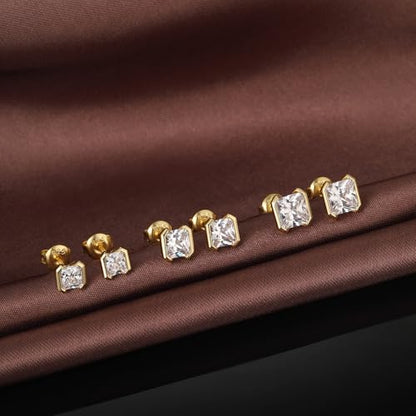 Brilliant Heart-cut/Oval-cut/Trillion-cut/Cushion-cut/Emerald-cut/Marquise-cut Stud, 925 Sterling Silver Cubic Zirconia Stud Earrings for Women Men - style: H-Square-cut-Yellow