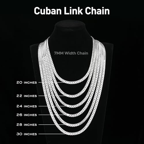 7MM Cuban Link Chain for Men Silver Chains, Silver Mens Chain Necklace,316L Stainless Steel and 14K White Gold /14K Gold Filled, Gold/Silver Chain for Men Necklace - style: 7MM-22 Inch Silver(men's average length)