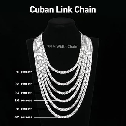 7MM Cuban Link Chain for Men Silver Chains, Silver Mens Chain Necklace,316L Stainless Steel and 14K White Gold /14K Gold Filled, Gold/Silver Chain for Men Necklace - style: 7MM-22 Inch Silver(men's average length)