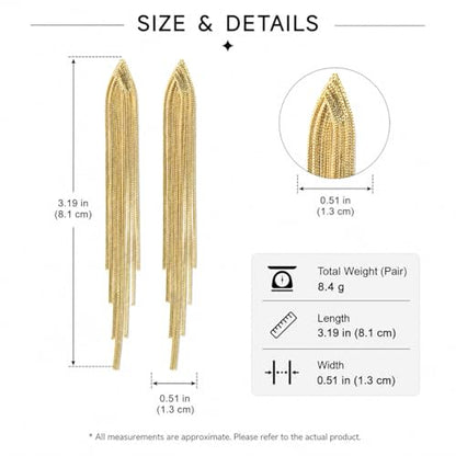 Gold Long Dangle Drop Earrings for Woman,Punk Sleek Metal Chain Tassel Earrings 70s/80s Disco Outfits Accessories Jewelry - color: 1：Gold