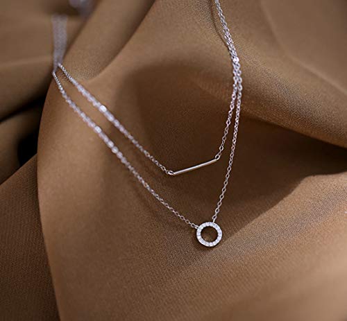 SLUYNZ 925 Sterling Silver Layered Necklace Disc Choker Necklace for Women Teens Silver Layering Bar Circle Choker Necklace