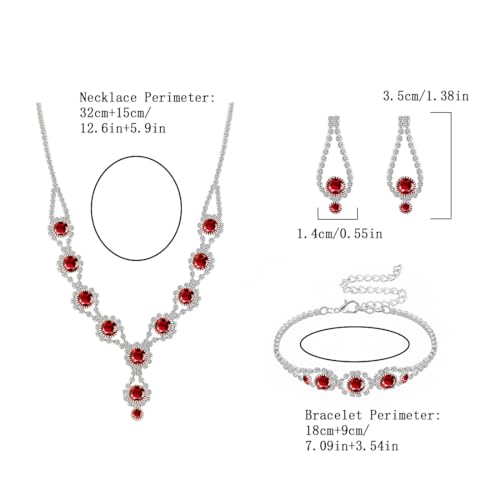 Silver Plated Necklace Earrings Bracelet Crystal Bridal Wedding Jewelry Sets for Wedding princess birthday party Halloween Prom Pageant Jewelry - color: 2-red