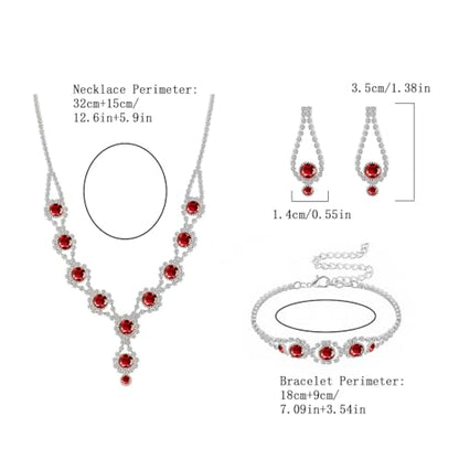 Silver Plated Necklace Earrings Bracelet Crystal Bridal Wedding Jewelry Sets for Wedding princess birthday party Halloween Prom Pageant Jewelry - color: 2-red