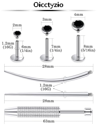 F136 Titanium 20/18/16g Flatback Earrings Nose Lip Rings Jewelry - color: Black, size: 16g