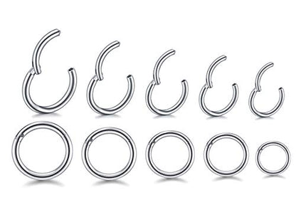 HQLA 16G Surgical Steel Hinged Clicker Segment Nose Rings Hoop Helix Cartilage Daith Tragus Sleeper Earrings Body Piercing for women 6mm 8mm 10mm 12mm 14mm - style: 16G - Steel - (6mm-14mm) - 10Pcs