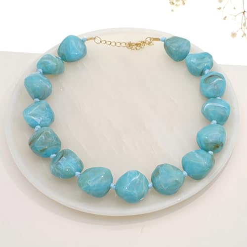 We We Chunky Colorful Beaded Necklace for Women Large Boho Statement Bead Chokers Necklaces Turquoise Blue Big Beads Jewelry Neck Summer Beach - color: big bead turquoise