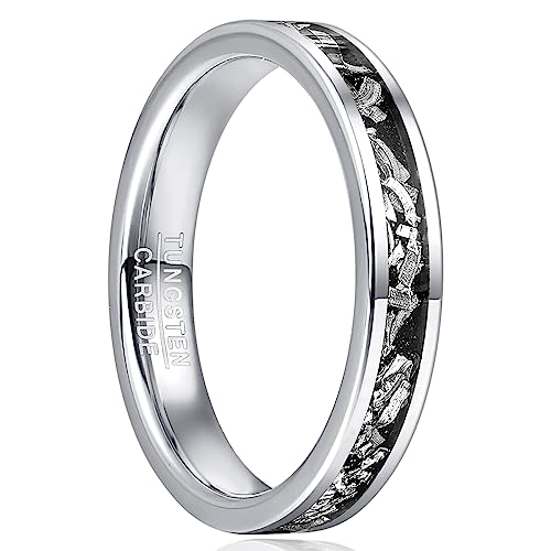 TUNGSTORY Tungsten Wedding Bands for Women, 4mm Imitated Meteorite Inlay Wedding Rings Classic Black & Gold Ring Comfort Fit Jewelry Gift for Her Size 5-10 - color: Black