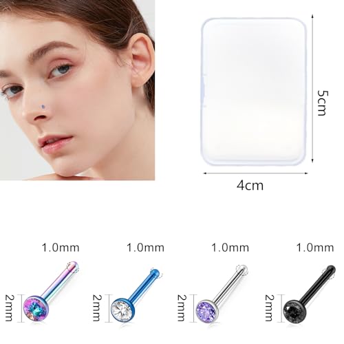36-44 Pcs 18G 20G Nose Rings Studs Nose Rings for Women Nose Piercings Jewelry Surgical Stainless Steel Nose Studs Moon Star Heart Butterfly Hypoallergenic Body Piercing Jewelry for Women Men - color: 18G Colorful E-Straight- 50 Pcs