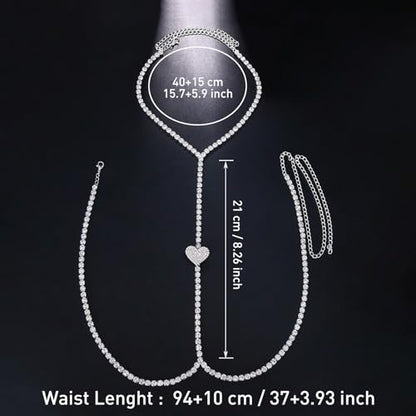 Body Chain Jewelry for Women, Layered Waist Chain for Bikinis | Sexy Body Jewelry, Adjustable Fit, Chest Belly Chain, Gold & Silver Options, Beach Vacation, Festivals Raves & Concerts - style: Heart1