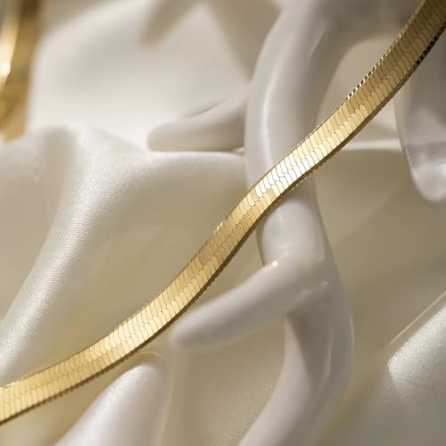 LUCA SMITH Gold Chains for Women & Men, 14K Gold Foxtail Chain Necklace Herringbone Chain Necklace Flat snake Chains 14K Gold Simple Layered Fashion Jewelry Gift for Women 18in 20in 22in 24in - size: 18in, style: Herringbone Chain-Premium Style