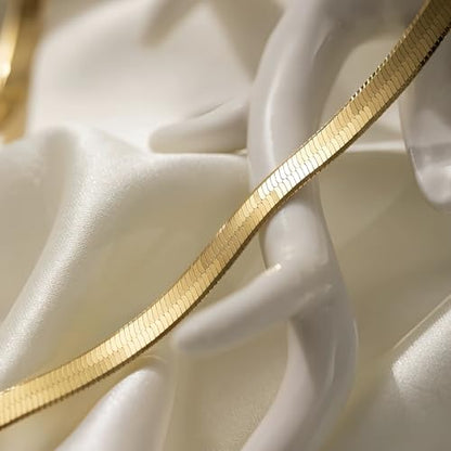 LUCA SMITH Gold Chains for Women & Men, 14K Gold Foxtail Chain Necklace Herringbone Chain Necklace Flat snake Chains 14K Gold Simple Layered Fashion Jewelry Gift for Women 18in 20in 22in 24in - size: 18in, style: Herringbone Chain-Premium Style