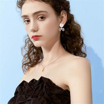 MALOYANVE 4PCS Bow Necklace Earrings Bracelet Ring Set for Women Elegant Bowknot - Adorned Pearl Jewelry Silk Ribbon Necklace Bracelet and Earrings for Christmas - style: Purple Bow