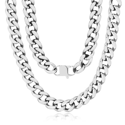 NOKMIT Chunky Cuban Link Curb Chain Necklace for Women Men Dainty 18K Gold Silver Tone Choker Thick Trendy Statement Diamond Cut Punk Hip Hop Cuban Chain Jewelry Gifts Unisex Size 5mm/9mm/13mm/16mm - color: 16mm-Silver, size: 18inches