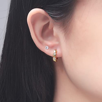 CiNily 14K White Gold Plated Small Hoop Earrings for Women Girls Heart Cubic Zirconia Hypoallergenic Earrings - color: Studs set-gold-white