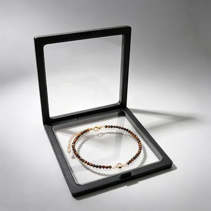 Raicegs Anklets for Women Handmade Beach Boho Ankle Bracelet 3mm Natural Stone Beaded Ankle Bracelet 14K Gold Plated Zircon Pendant Adjustable Crystal Gemstone Anklet Jewelry Gift for Her - color: Tiger’s Eye
