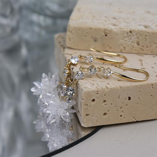 Sonateomber Gold Silver Small Hoop Dangle Earrings for Women, Trendy Dainty Rhinestone CZ Dangling Prom Wedding Leaf Flower Snowflake Butterfly Starfish Fashion Jewelry Gift - color: CZ White