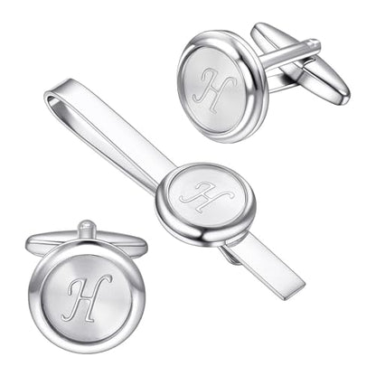 Monogram Cufflinks For Men Silver Tie Clip And Cufflink Set Suit Accessories Men - style: Monogram Cufflinks H