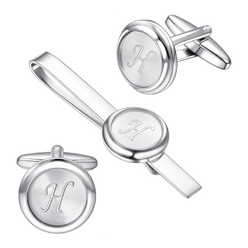 Monogram Cufflinks For Men Silver Tie Clip And Cufflink Set Suit Accessories Men - style: Monogram Cufflinks H