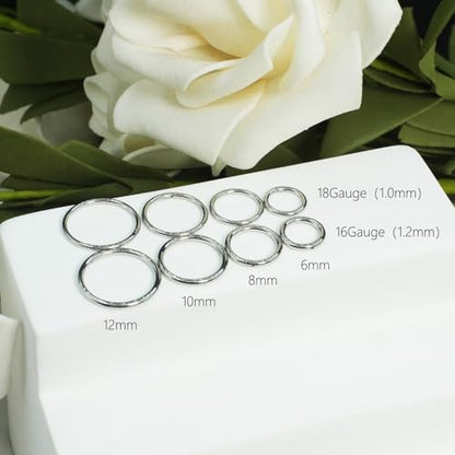 16Gauge earrings nosering clicker hoop Hypoallergenic body piercing ring | 6-14mm/6-12mm/Stainless Steel Gold/Silver,Septum Rings Hinged Clicker, Helix Cartilage Daith Tragus,Sleeper Hoop,Piercing - color: 6-8-10-12mm 16Gauge Silver
