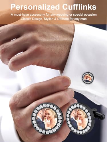 Custom4U Custom Photo Cufflinks for Men Father of the Bride Gifts - color: B-Round Photo-Black