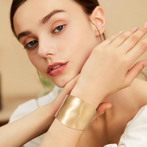 NICEIGHT 18K Gold Plated Chunky Bangle Bracelets for Women Gold Wide Cuff Bangle Bracelet Hammered Minimalist Thick Gold Wrist Wrap Bracelets - color: Gold Irregular Matte bracelet