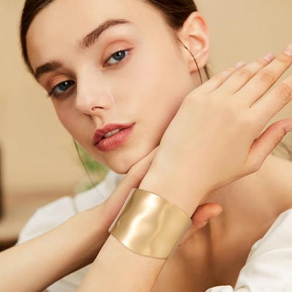 NICEIGHT 18K Gold Plated Chunky Bangle Bracelets for Women Gold Wide Cuff Bangle Bracelet Hammered Minimalist Thick Gold Wrist Wrap Bracelets - color: Gold Irregular Matte bracelet