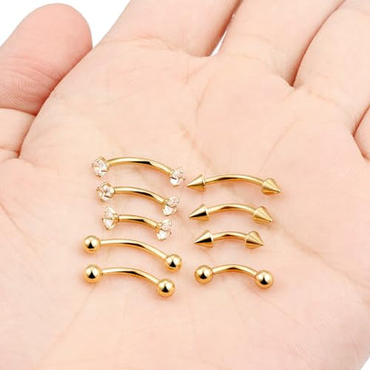 Eyebrow Piercing Jewelry Surgical Steel Curved Barbell Tiny Eyebrow Ring Vertical Labret Lip Jewelry Ear Rook Small Belly Button Ring for Women Men 16g 6mm/8mm/10mm