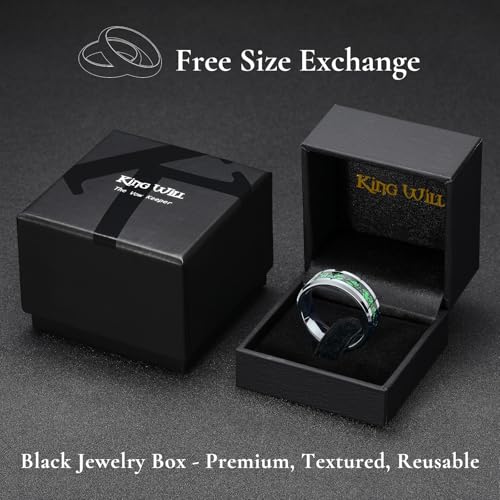 King Will Mens Wedding Band with Foils Inlay, Black/Silver/Gold | Black, 6mm/8mm, Beveled Edge, Comfort Fit, Glowstone Ring, Everyday Wear - color: Silver&Green-8mm