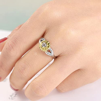 925 Sterling Silver Spinner Ring Meditation Ring Band Wide Hammered Worry Band - color: Sunflower